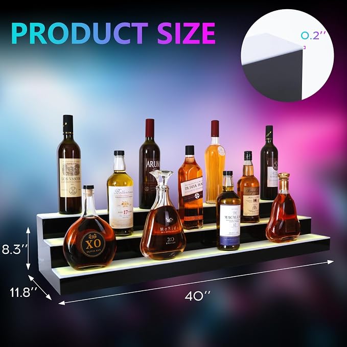 Led Lighted Liquor Bottle Display Shelf, 40 Inch 3 Tier Whiskey Rack, Support - Image 3