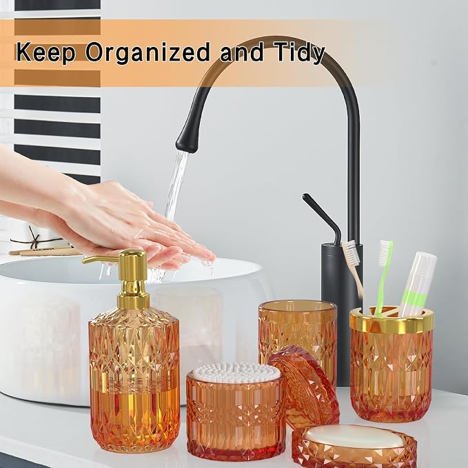 Orange Bathroom Accessories Set, Soap Dish, Toothbrush Holder, Cotton Swab Jars - Image 4