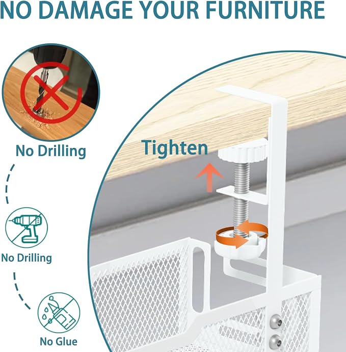 Under Desk Cable Management Tray, No Drill Mesh Desk Cable Tray, Wire - Image 8