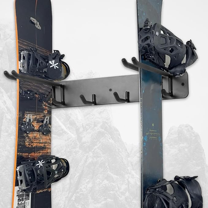 Wall Mount Ski Storage Rack, Garage Snowboard Storage Organizer 4 Pairs Metal - Image 5