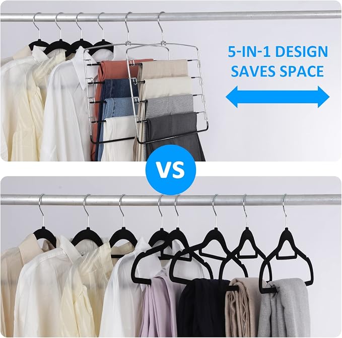 Pants Hangers 6 Pieces, 5 Tier Closet Organizers and Storage Clothes Hangers - Image 5