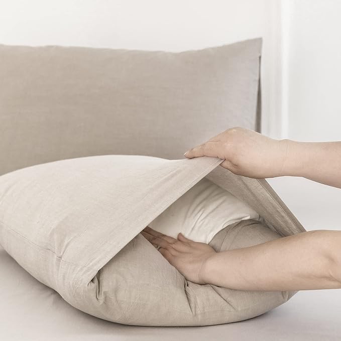 MooMee Bedding Pillowcases Pack of 4 100% Washed Cotton Linen Like Textured - Image 4