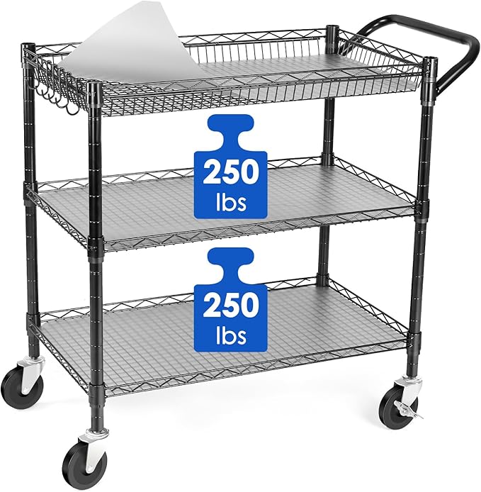 WDT Heavy Duty 3 Tier Utility Cart, Wire Rolling Cart by WDT