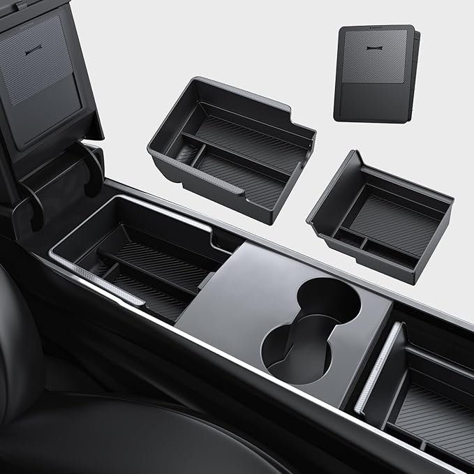 BASENOR 3PCS Tesla Model Y Model 3 Center Console Organizer Armrest Hidden by BASENOR
