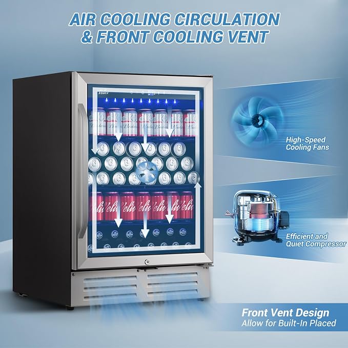 24'' Beverage Refrigerator Cooler, 168 Cans Beverage and Beer Fridge - Image 4