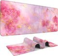 Elegant Pink Rose and Gold Marble Mouse Pad –35.43" x 15.75" Extended Desk Mat by THISFIND