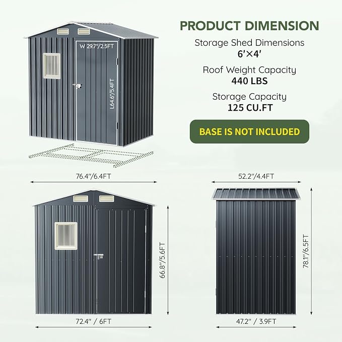 Update Version 6x4 FT Outdoor Metal Storage Shed, Single Door, 1 Clear Window - Image 2