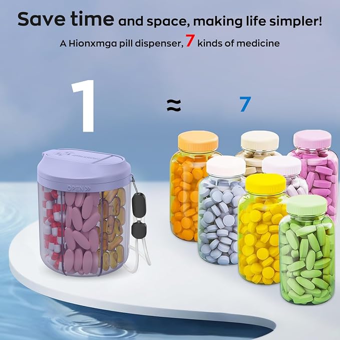 Pill Dispenser with 7 Large Compartments, 4.4" H x 3.6" Dia Pill Organizer - Image 4
