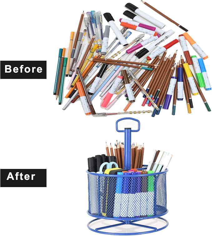 Marbrasse Mesh Desk Organizer, 360-Degree Rotating Multi-Functional Pen Holder - Image 4