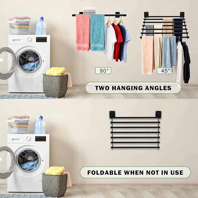 Wall Mounted Drying Rack, 28 Inches Wall Laundry Drying Rack Collapsible Indoor - Image 2