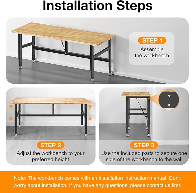 72” Folding Workbench, 3000 LBS Capacity Heavy Duty Workbench, Height - Image 2