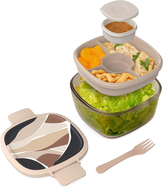 Bentgo Glass Prints All-in-One Salad Container - 61oz Tinted Glass Salad Bowl by Bentgo