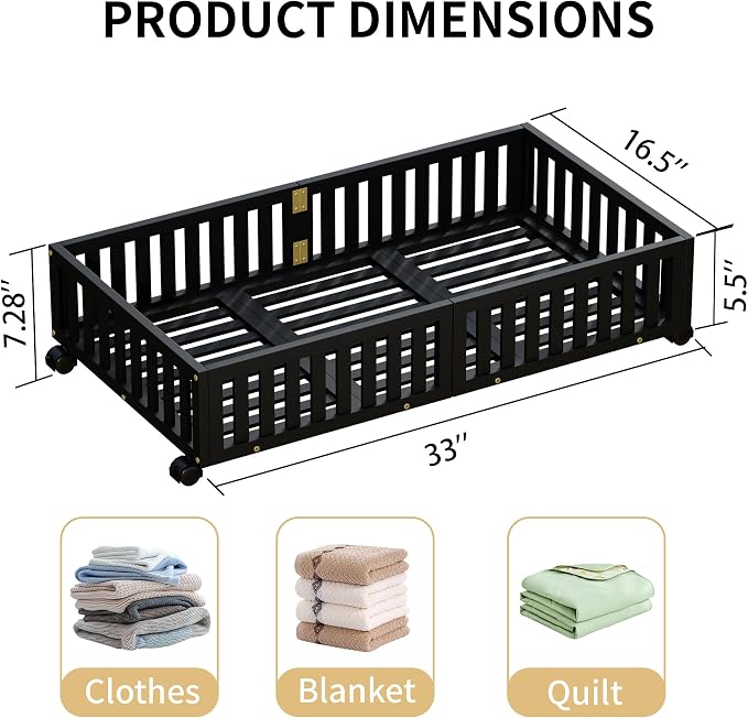 Bamboo Under Bed Storage with Wheels, Rolling Underbed Shoe Organizer Box - Image 2