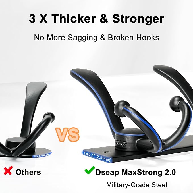 Dseap Coat Rack Wall Mount 2.0 Pro: Heavy Duty 300% Thicker, Stainless Steel - Image 2