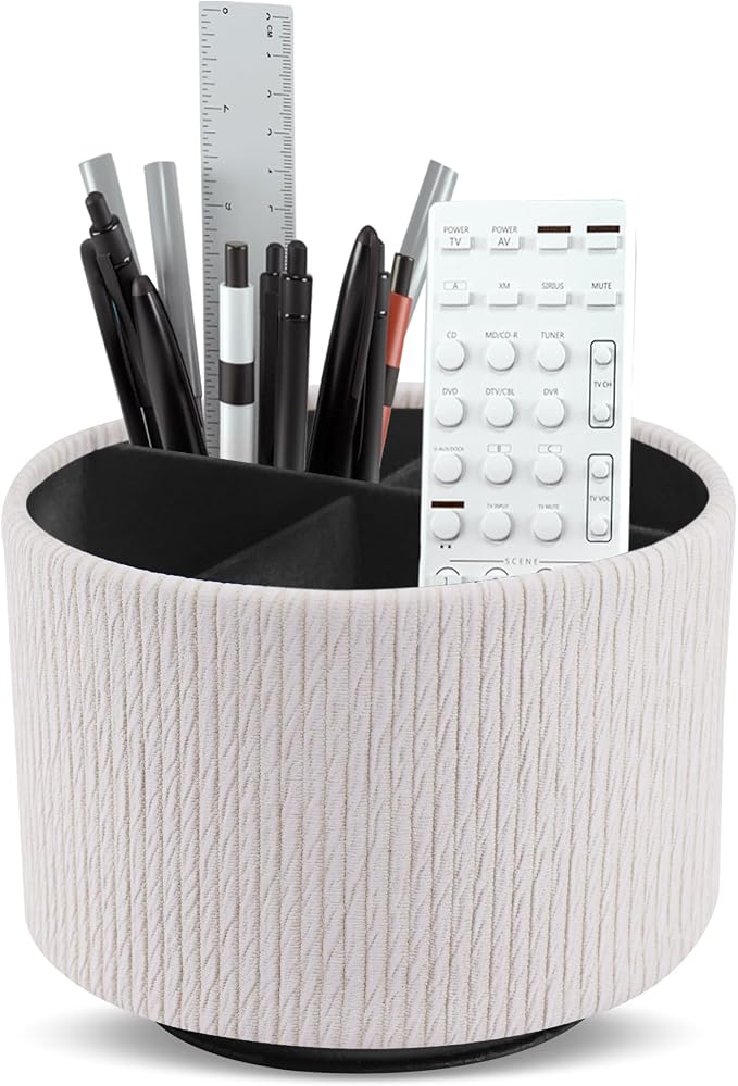 Round Leather Art Supply Organizer, Remote Control Holder, 360 Degree Spinning by Unknown