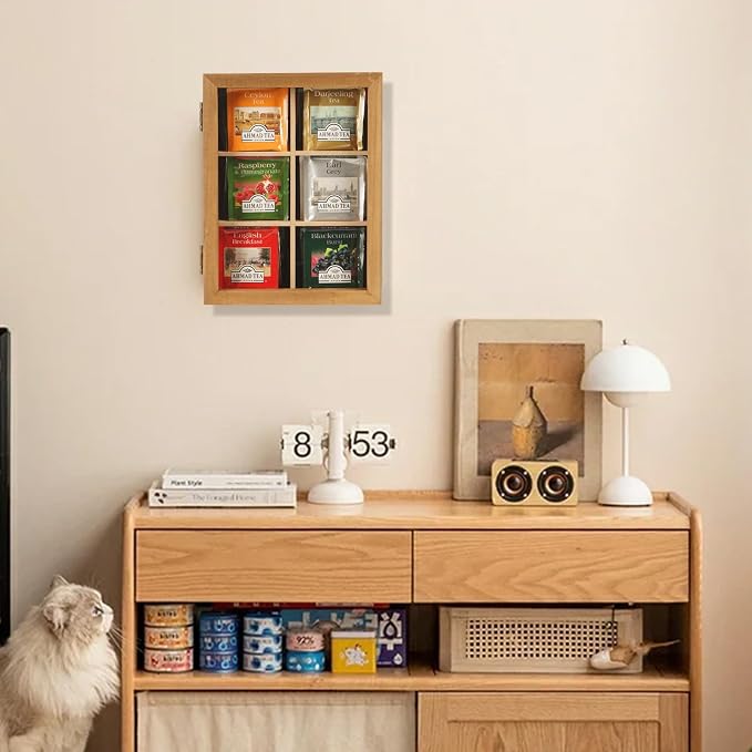 Wood Tea Bag Organizer, 6 Compartment Multi-Functional Tea Box and Storage - Image 4