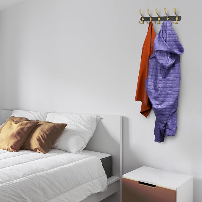 Coat Rack Wall Mount with 5 Tri Hooks, Stainless Steel 16 Inch – Black & Gold - Image 4