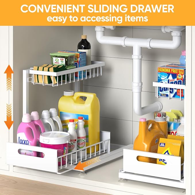 2 Pack Under Sink Organizer Storage 2-Tier Premium Metal Pull-Out Racks - Image 8