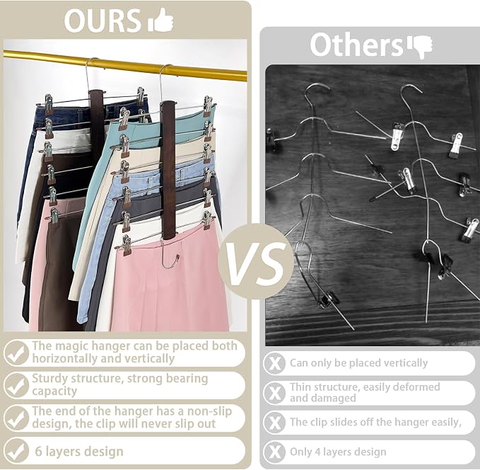 Skirt Hangers Space Saving, 6 Tier Closet Organizers & Storage, Wooden Magic - Image 3