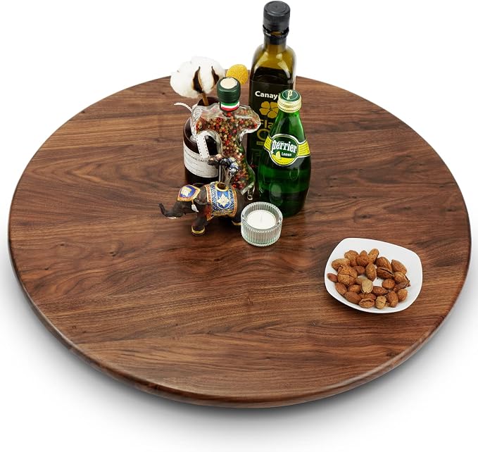 24 Inches Black Walnut Wood Lazy Susan Organizer, Solid Wooden Round Turntable by MAGIGO
