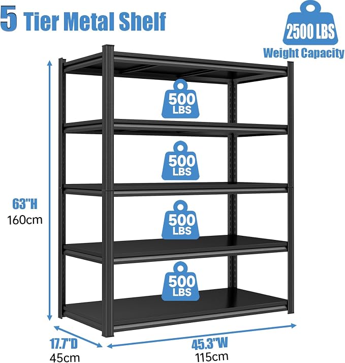 Garage Storage Shelves, 5 Tier Shelving Unit, 40 inch Wide, 18” Deep, 78” Tall - Image 3