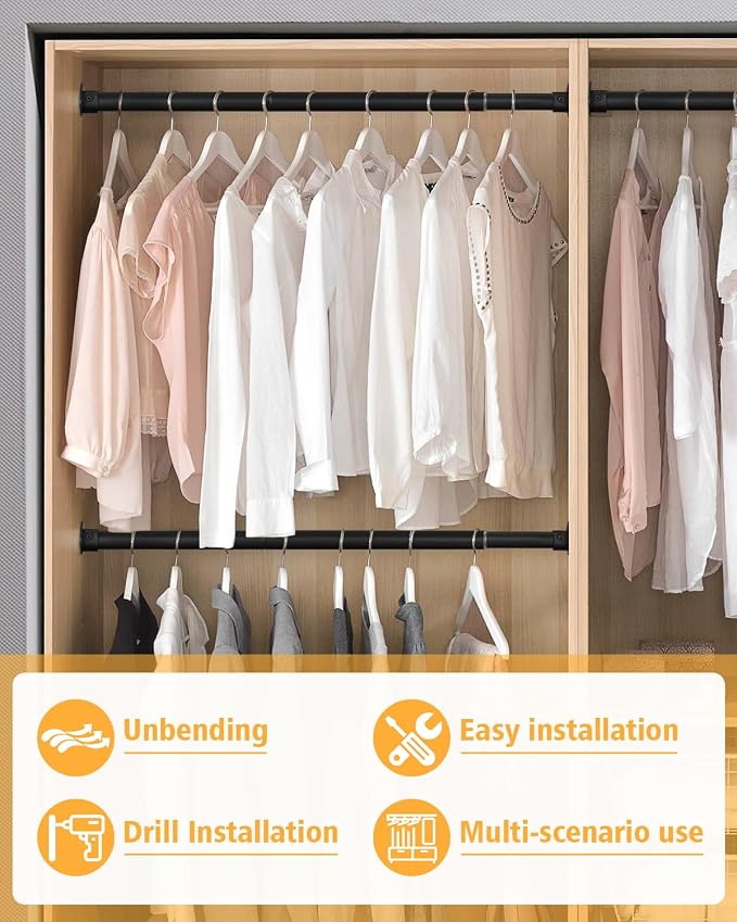Closet Rod, 17 to 76 Inch Heavy Duty Adjustable Metal Clothing Rack - Image 7
