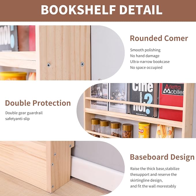 Wooden Kids Bookshelf, Wall Mount 6-Tier Behind The Door Shelf, Organizer - Image 8