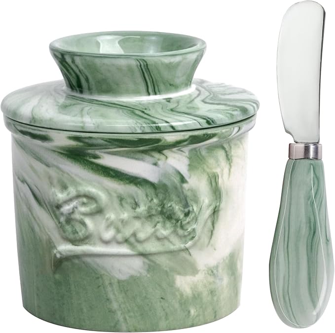 Ceramic Butter Crock with Lid & Spreader Knife, Butter Keeper by MSJGA