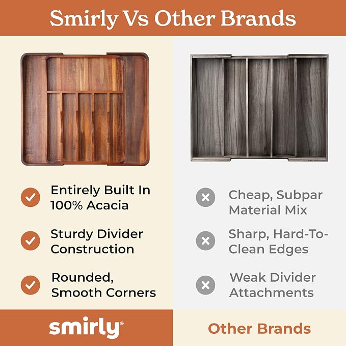 SMIRLY Silverware Drawer Organizer – Bamboo Kitchen Drawer Organizer, - Image 7