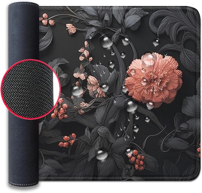 Black Art Flowers Mouse Pad, Large Vintage Floral Mousepad Desk Pad - Image 7