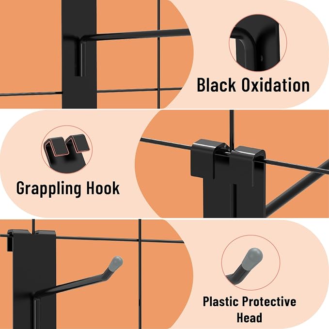 HUHOLE Black Gridwall Hooks 2 Inch, 4 Inch, 6 Inch, Durable Grid Wall Hook - Image 4
