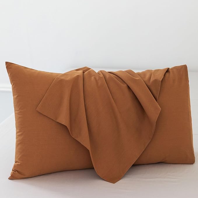MooMee Bedding Pillowcases Pack of 2 100% Washed Cotton Linen Like Textured - Image 2