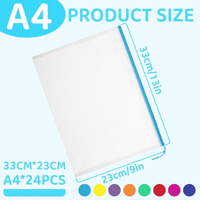 24pcs Mesh Zipper Pouch File Bags Puzzle Storage Bags, A4 13x9 Inches Large - Image 2