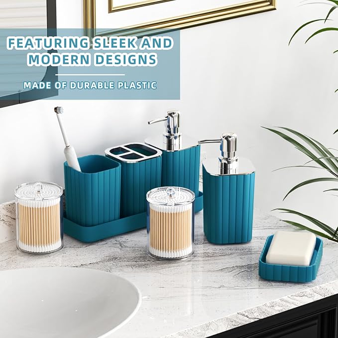 Bathroom Set with Shower Curtain and Rugs- 25PC Teal Bathroom Set, Bathroom - Image 4
