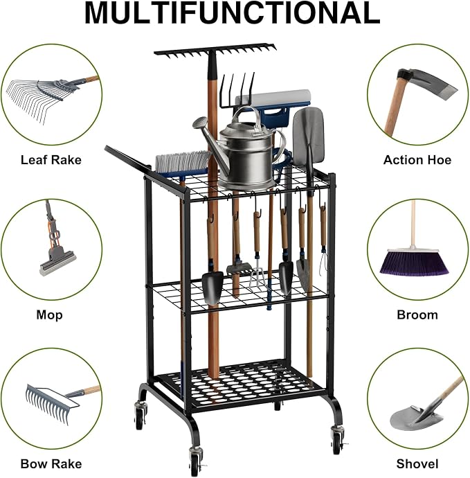 Garden Tool Organizer with Wheels, Yard Tool Tower Rack - Image 5