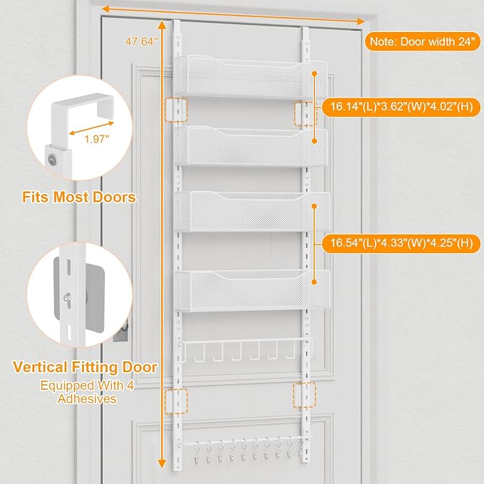 Over the Door Organizer, 2 in 1 Metal Hanging Closet Organizer & Hat Rack - Image 3
