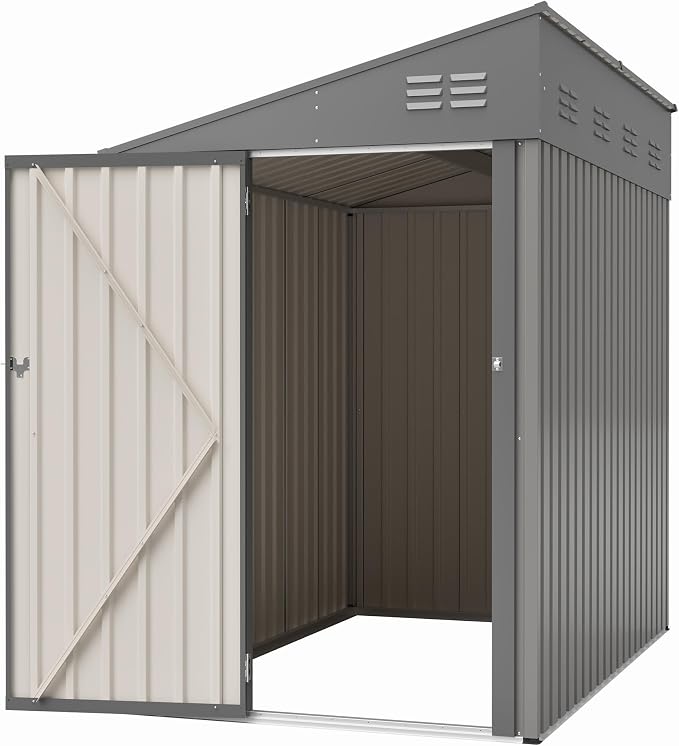 4x7 FT Outdoor Storage Shed, Lean to Lockable Metal Garden Shed Steel - Image 12