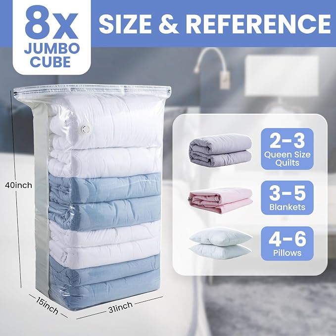 8 Pack Vacuum Storage Bags, Jumbo Cube 31x40x15 Inch, Extra Large Vacuum Seal - Image 2