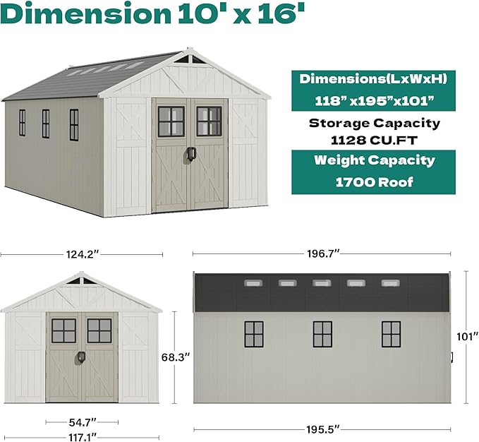Devoko 10x16 FT Resin Outdoor Storage Shed - Image 6