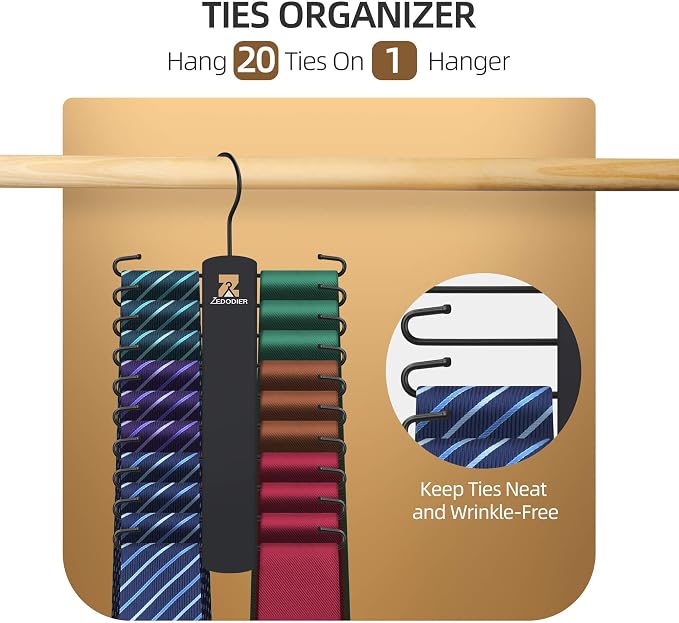 ZEDODIER Tie Hanger with 20 Hooks, Space Saving Necktie Organizer - Image 2