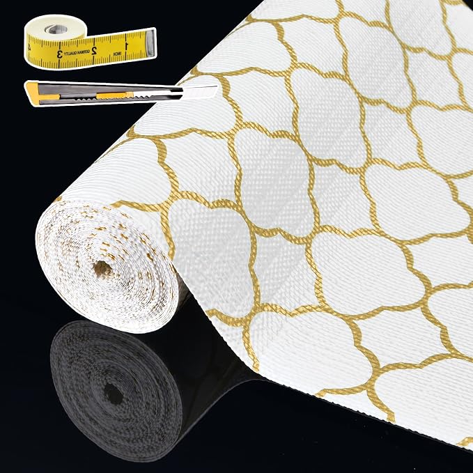 Shelf Liners for Kitchen Cabinets 12in x 20FT Non Adhesive Drawer Liner Gold by Adwann