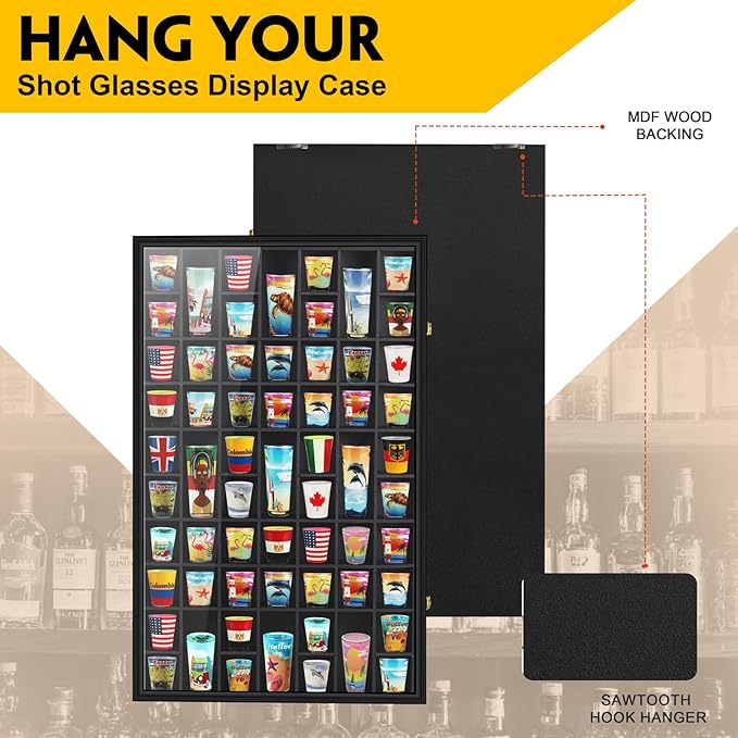 Black Shot Glass Display Case Large 61 Slots Glass Display Holder Wall Mounted - Image 3