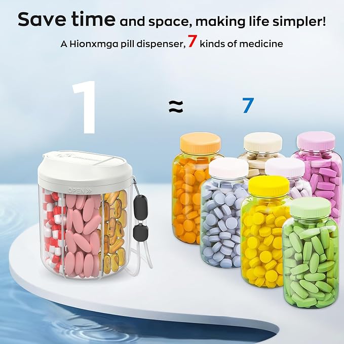 Pill Dispenser with 7 Large Compartments, 4.4" H x 3.6" Dia Pill Organizer - Image 4