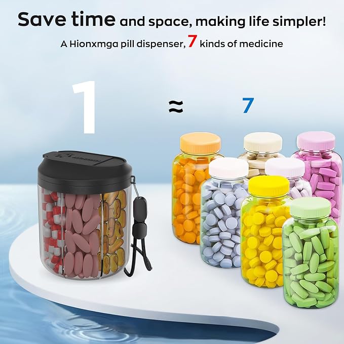 Pill Dispenser with 7 Large Compartments, Pill Bottle Organizer - Image 4