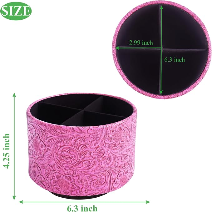 lizimandu Round Leather Art Supply Organizer, Remote Control Holder, 360 Degree - Image 2