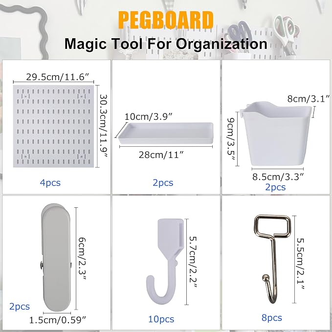PSLER 4PCS Pegboard Wall Organizer White Peg Boards - Image 6