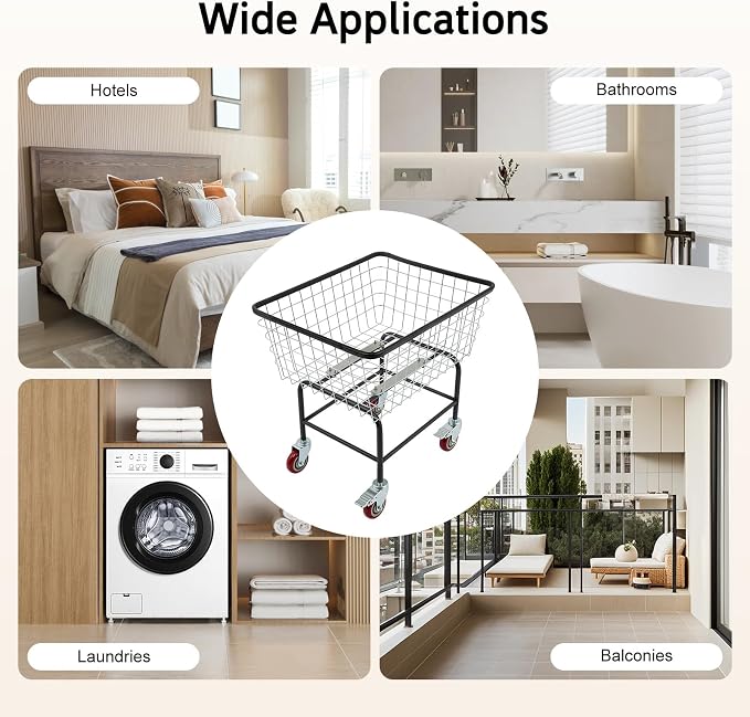 2.5 Bushel Wire Laundry Cart Commercial Laundry Basket Cart Rolling Laundry - Image 5