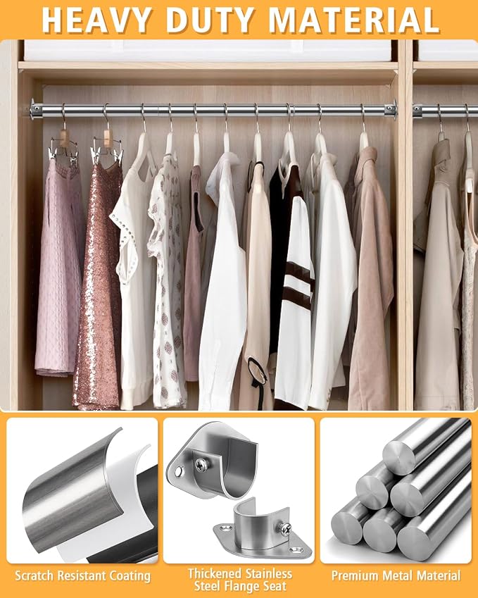 Closet Rod, 17 to 39 Inch Heavy Duty Adjustable Metal Clothing Rack - Image 5