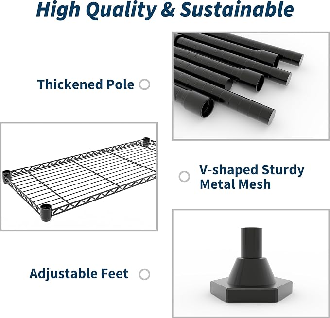5 Tier Storage Shelving Unit Metal Shelves 70" W Wire Shelving, 70.8" H x 70.4" - Image 7