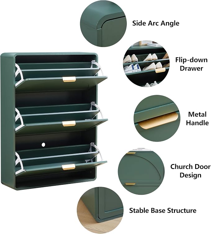 Hidden Shoe Cabinet with Drawer, Free Standing Narrow Shoe Rack Cabinet - Image 3